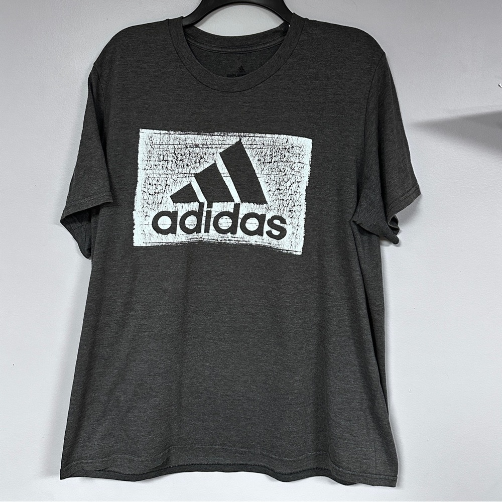 Adidas Amplifier Tee Purposely Distressed Graphic Gray Stretchy Cotton Blend XL